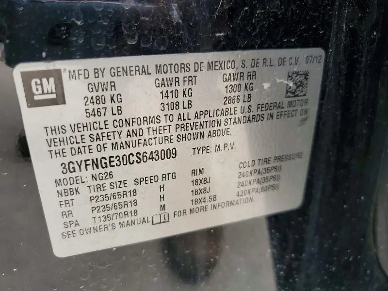 2012 CADILLAC SRX   
