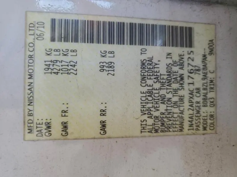 2010 NISSAN ALTIMA BASE  