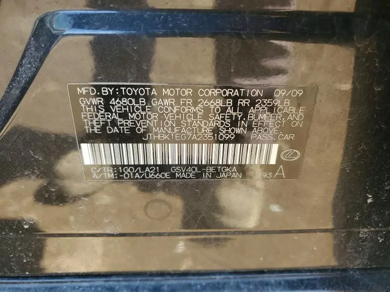 2010 LEXUS ES 350 BASE  