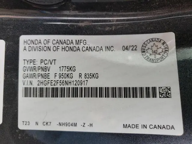 2022 HONDA CIVIC SPORT  