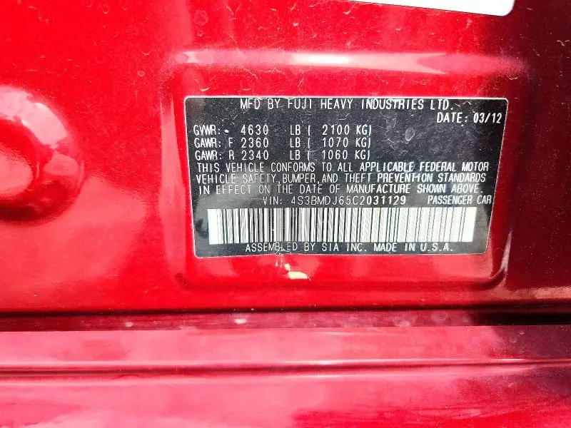 2012 SUBARU LEGACY 3.6R LIMITED  