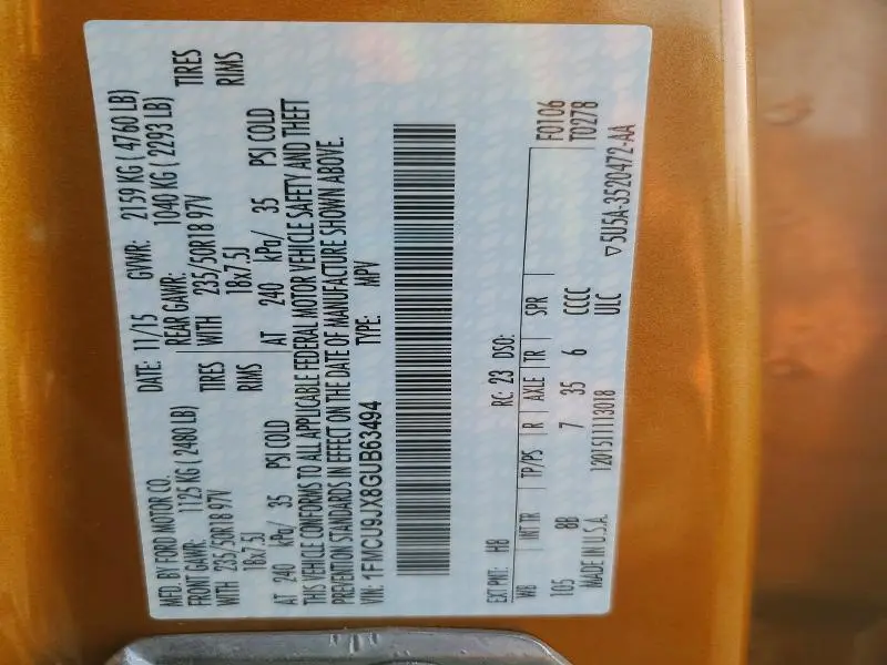 2016 FORD ESCAPE TITANIUM  