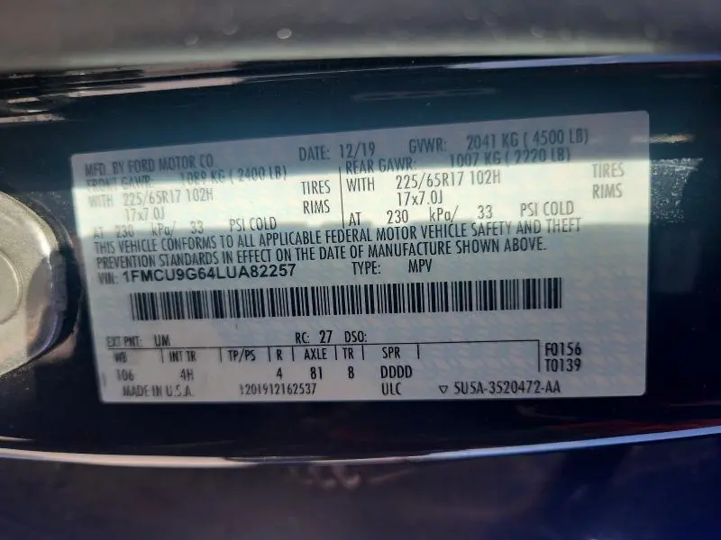 2020 FORD ESCAPE SE  