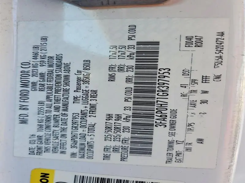 2016 FORD FUSION SE  