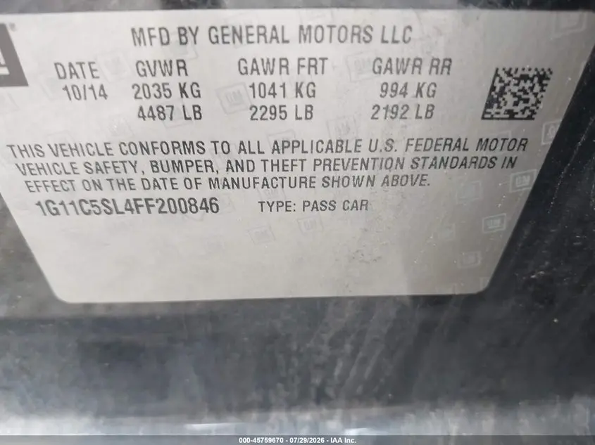 2015 CHEVROLET MALIBU 1LT