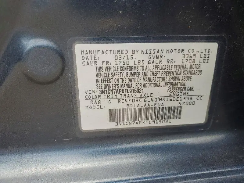 2015 NISSAN VERSA 1.6 S  