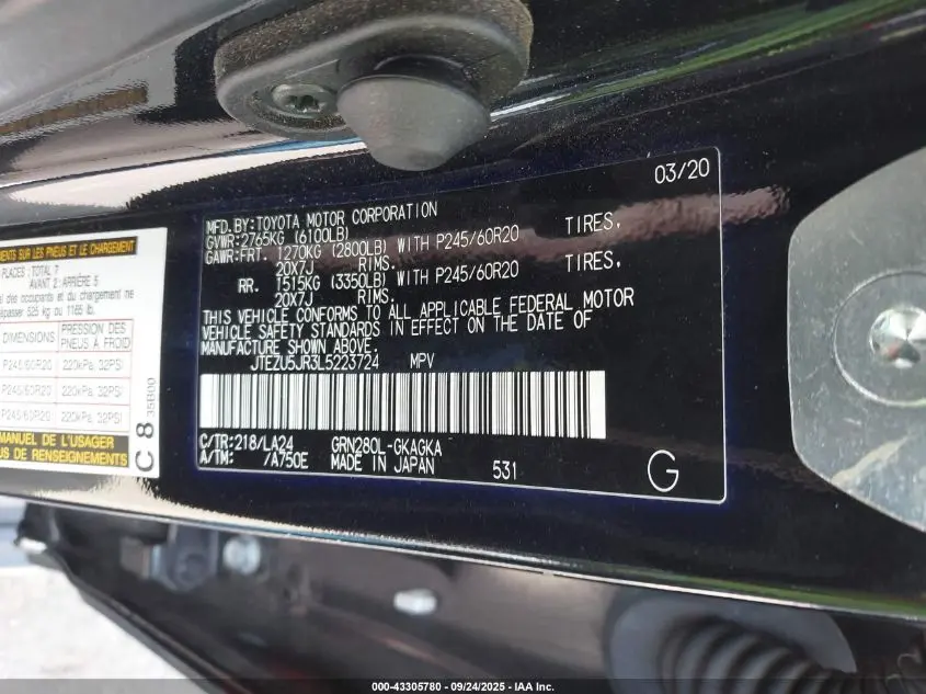 2020 TOYOTA 4RUNNER LIMITED