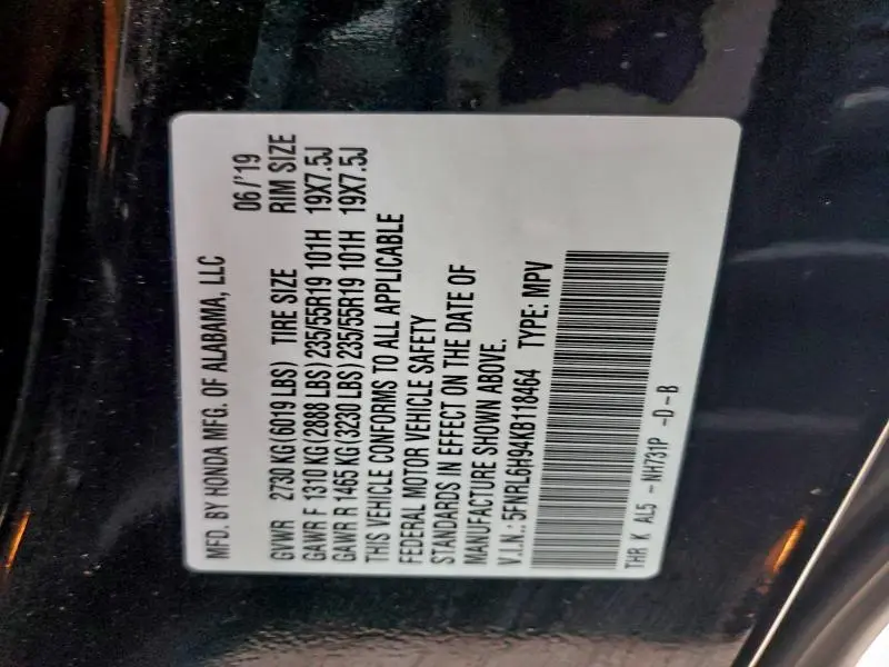 2019 HONDA ODYSSEY ELITE  