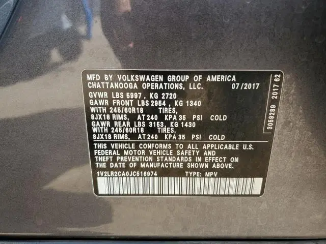 2018 VOLKSWAGEN ATLAS SE  