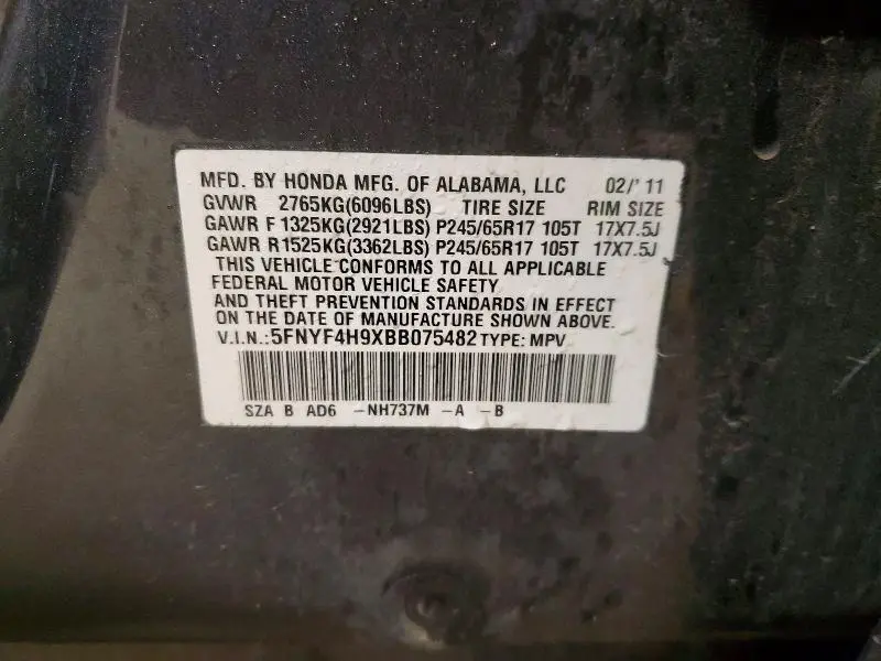 2011 HONDA PILOT TOURING  