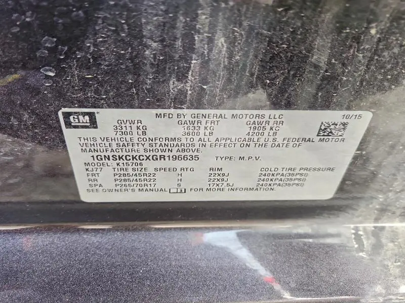 2016 CHEVROLET TAHOE K1500 LTZ  