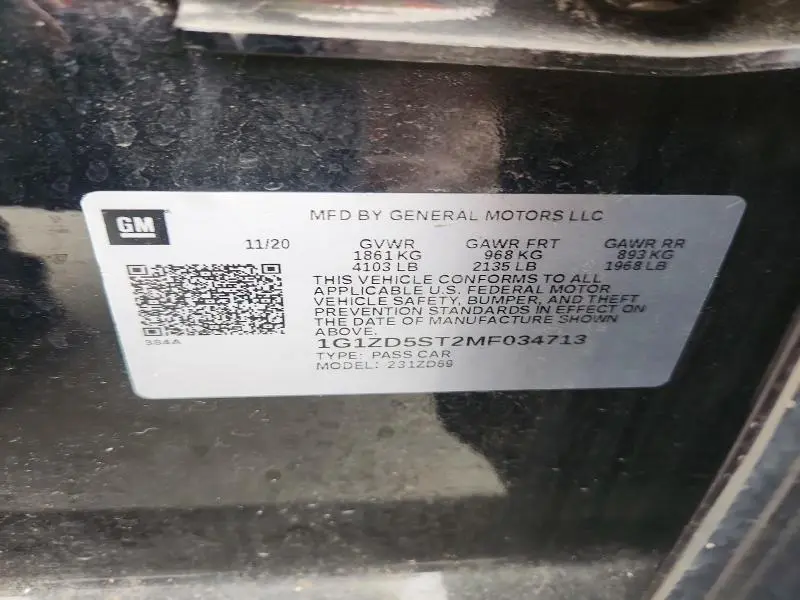 2021 CHEVROLET MALIBU LT  