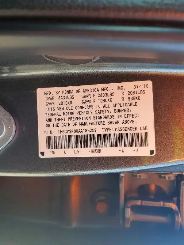 2010 HONDA ACCORD EXL  