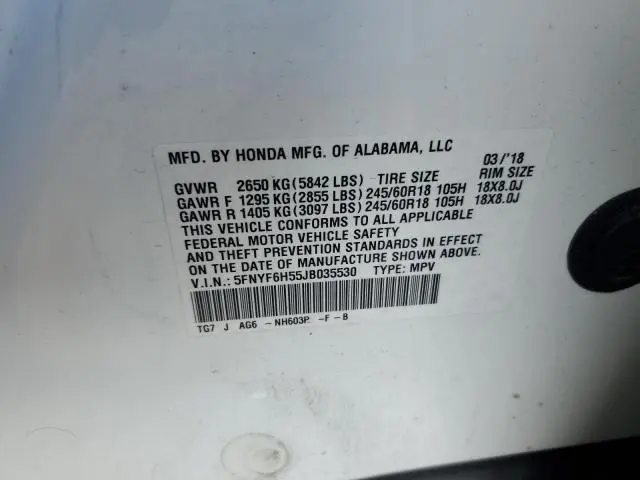 2018 HONDA PILOT EXL  