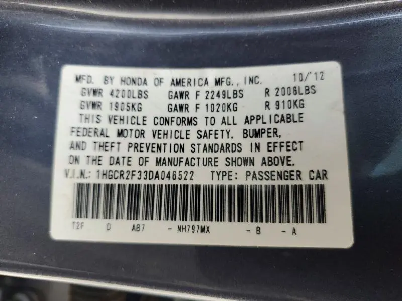 2013 HONDA ACCORD LX  