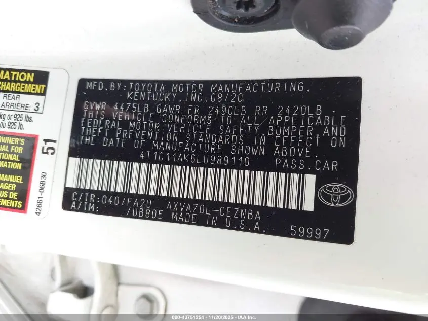 2020 TOYOTA CAMRY LE