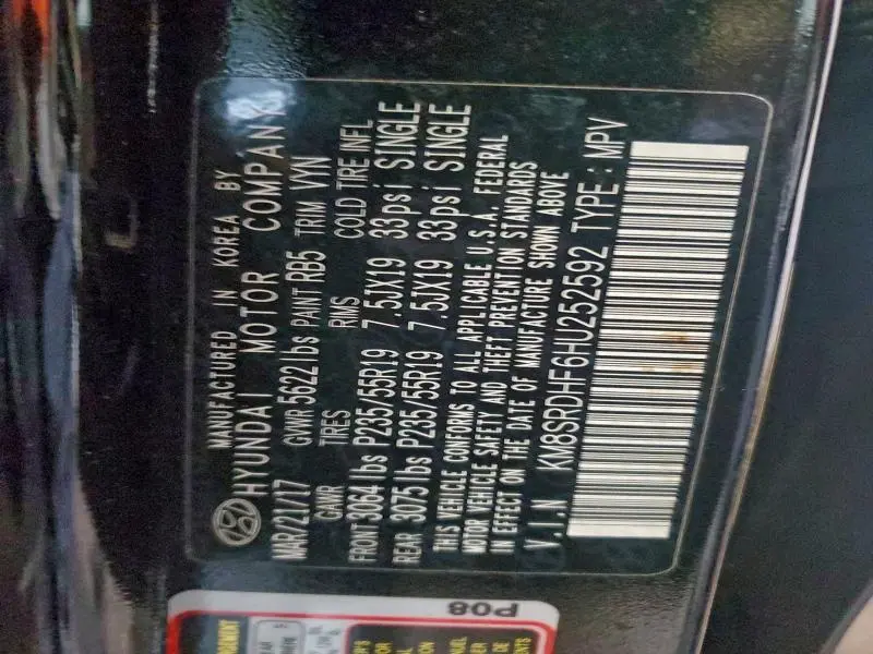 2017 HYUNDAI SANTA FE SE ULTIMATE  