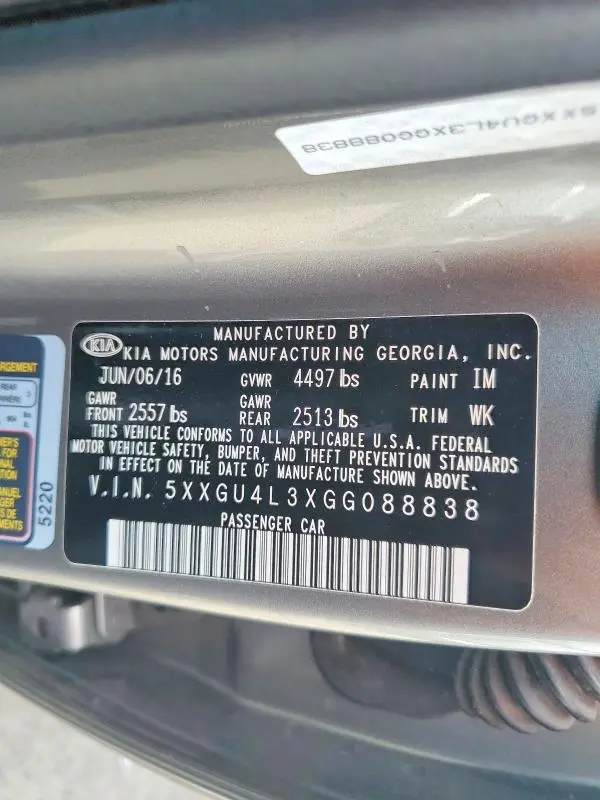 2016 KIA OPTIMA EX  