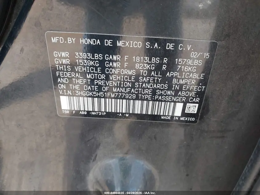 2015 HONDA FIT LX