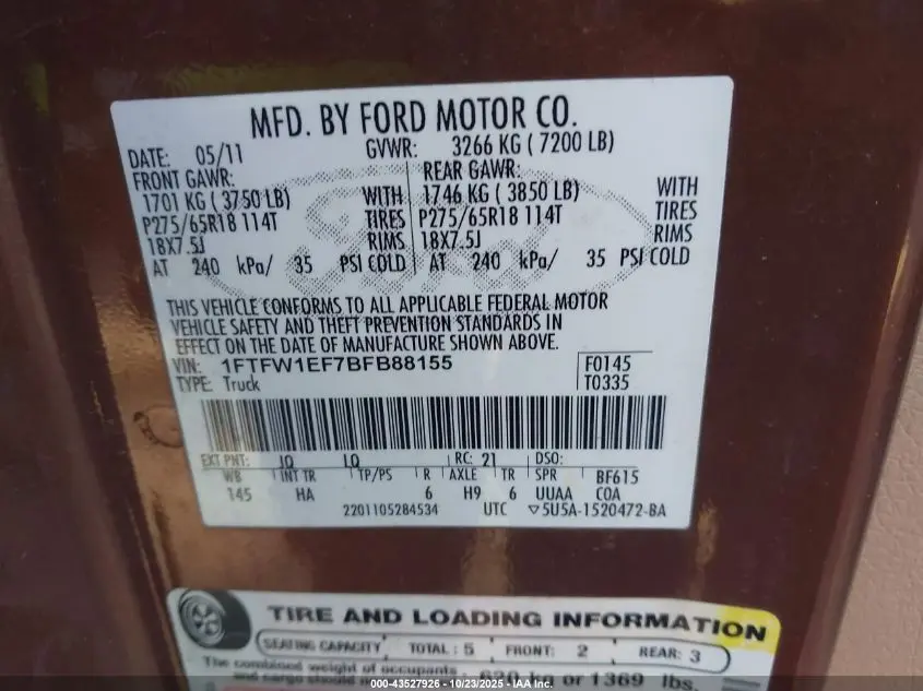 2011 FORD F-150 LARIAT