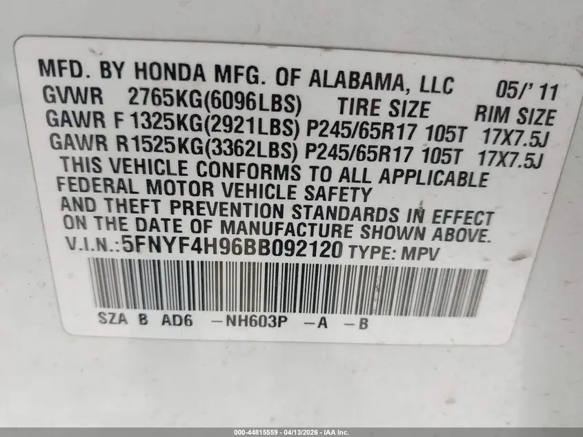2011 HONDA PILOT TOURING
