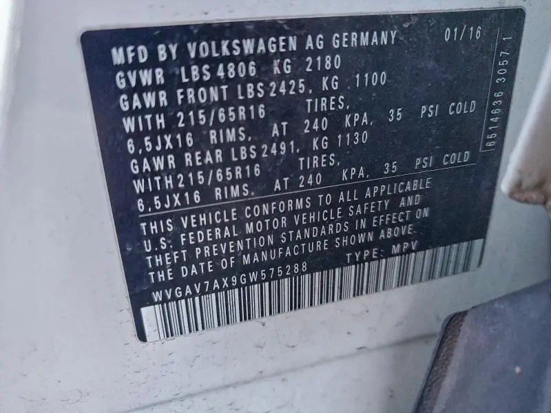 2016 VOLKSWAGEN TIGUAN S  