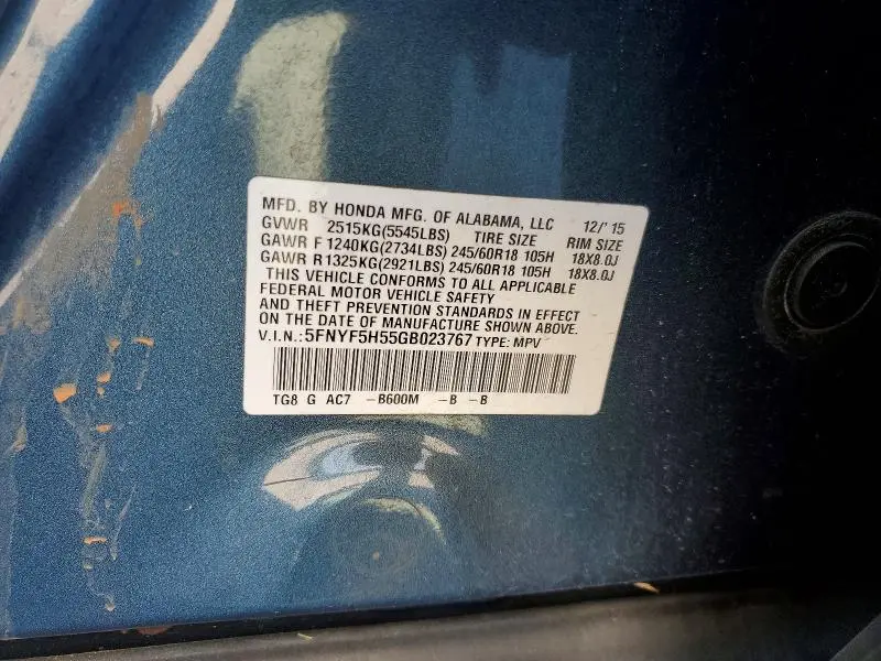 2016 HONDA PILOT EXL  
