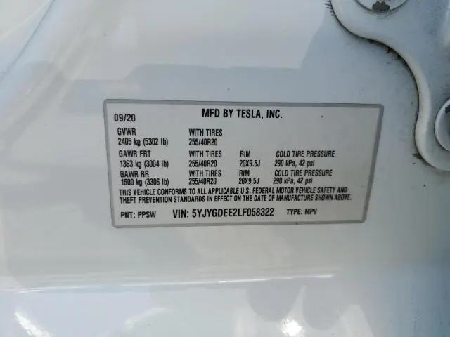 2020 TESLA MODEL Y   
