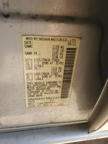 2012 NISSAN FRONTIER S  
