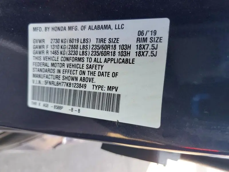 2019 HONDA ODYSSEY EXL  
