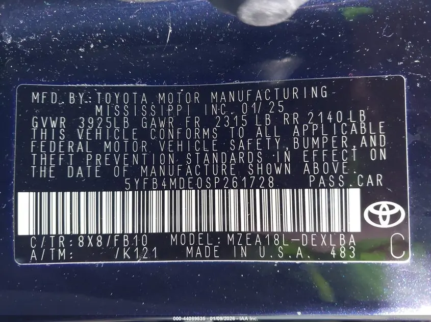 2025 TOYOTA COROLLA LE