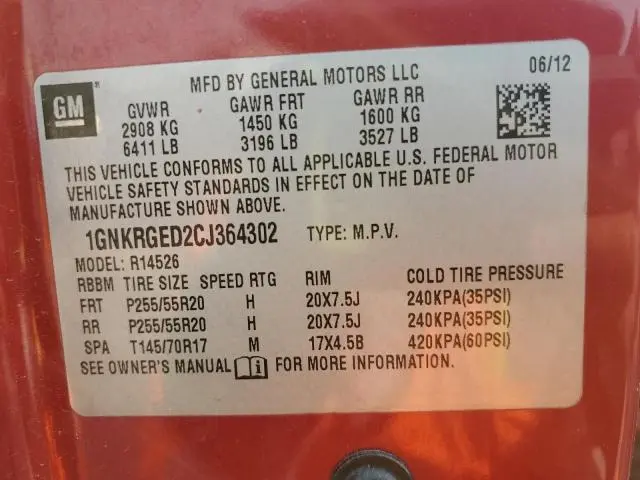 2012 CHEVROLET TRAVERSE LT  