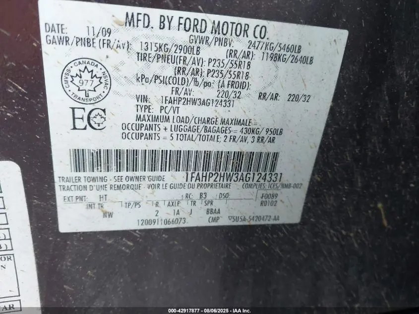 2010 FORD TAURUS SEL