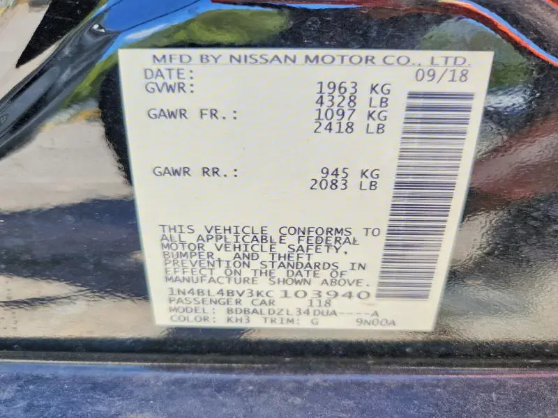 2019 NISSAN ALTIMA S  