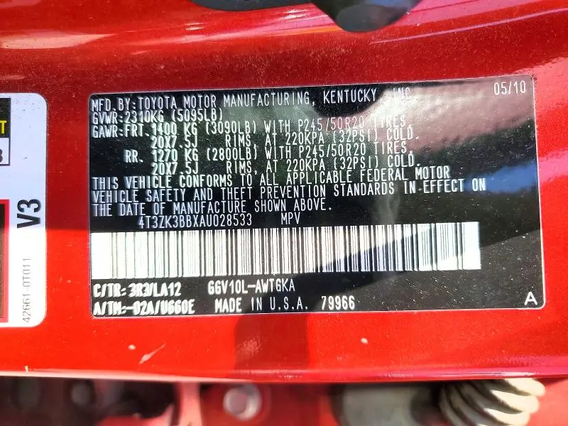 2010 TOYOTA VENZA FWD V6  