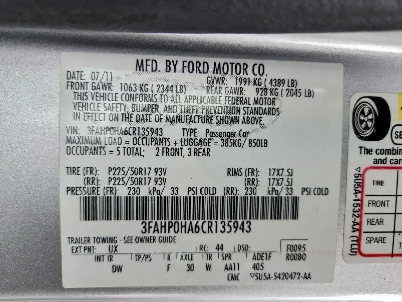 2012 FORD FUSION SE  