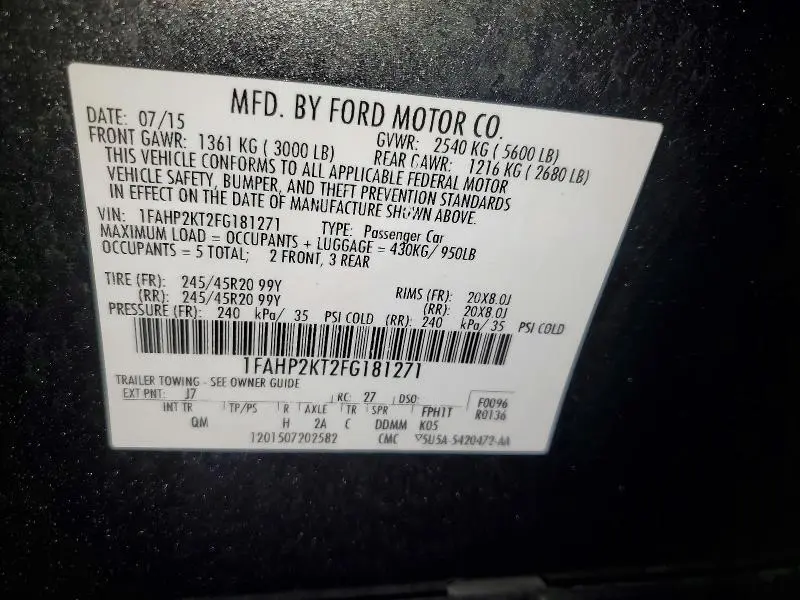 2015 FORD TAURUS SHO  