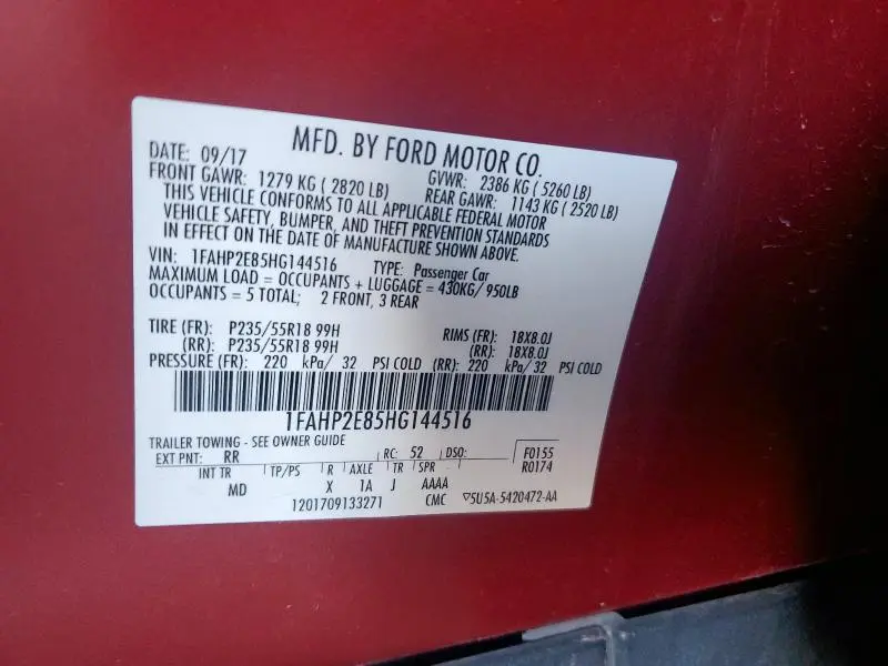 2017 FORD TAURUS SEL  