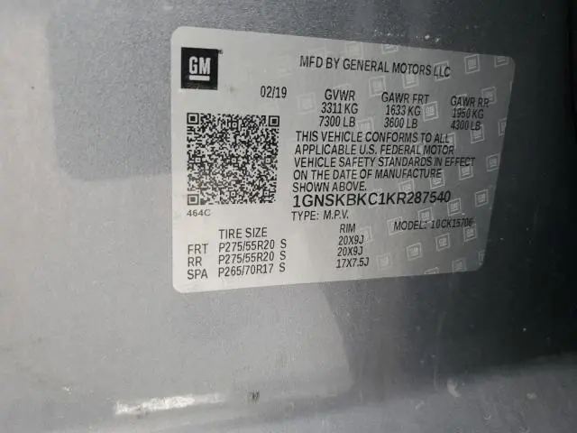 2019 CHEVROLET TAHOE K1500 LT  