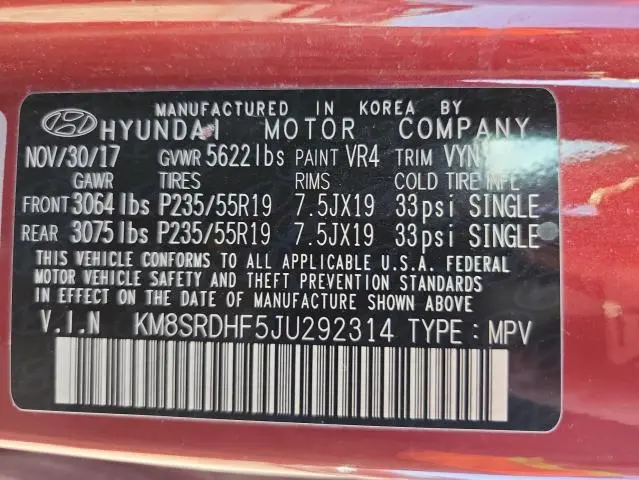 2018 HYUNDAI SANTA FE SE ULTIMATE  