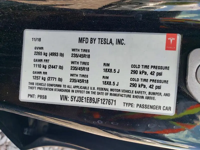 2018 TESLA MODEL 3   