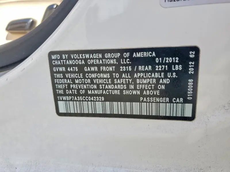 2012 VOLKSWAGEN PASSAT SE  