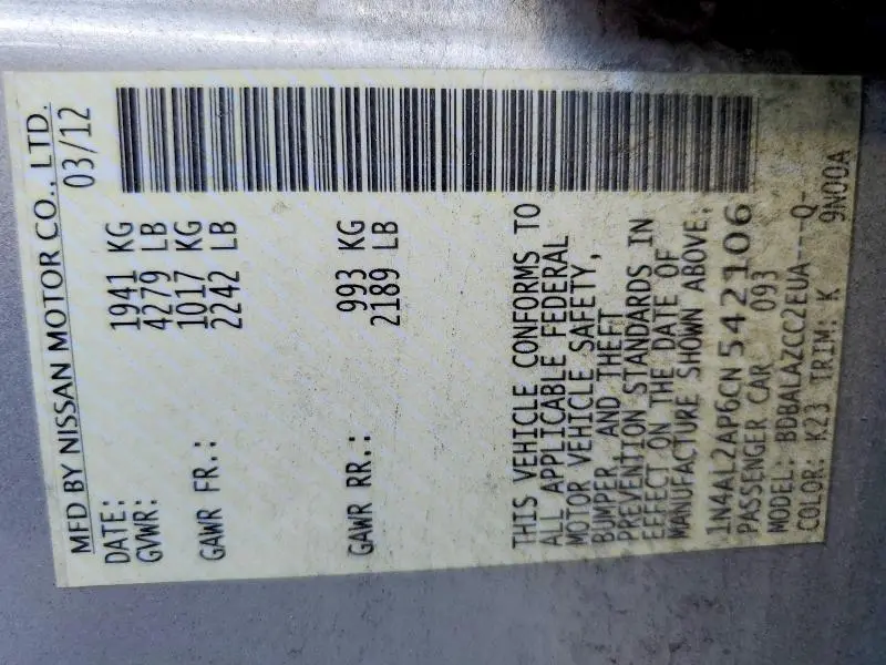 2012 NISSAN ALTIMA 2.5  