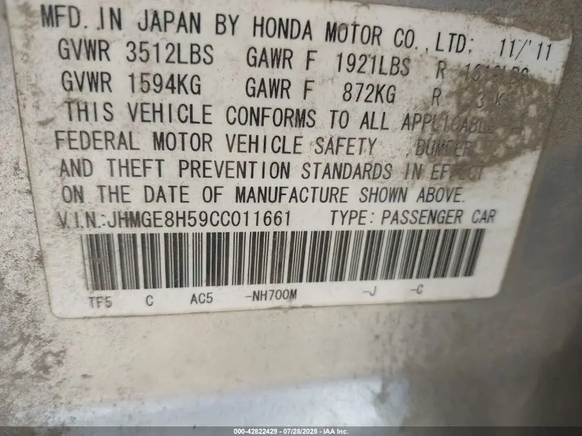 2012 HONDA FIT SPORT