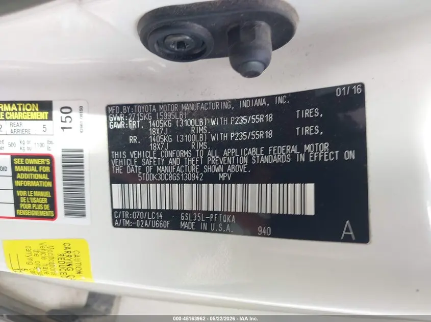 2016 TOYOTA SIENNA XLE PREMIUM 7 PASSENGER
