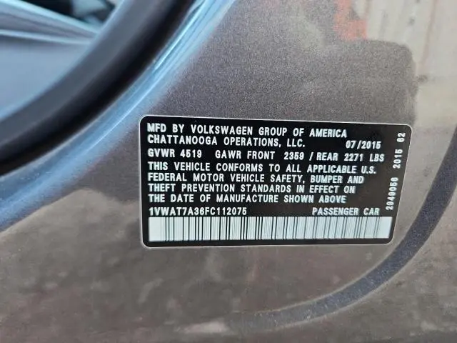 2015 VOLKSWAGEN PASSAT S  