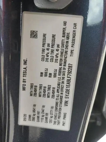 2020 TESLA MODEL 3   