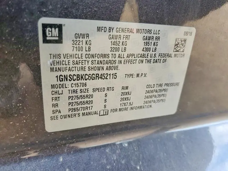 2016 CHEVROLET TAHOE C1500 LT  