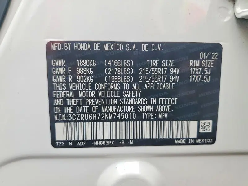 2022 HONDA HR-V EXL  
