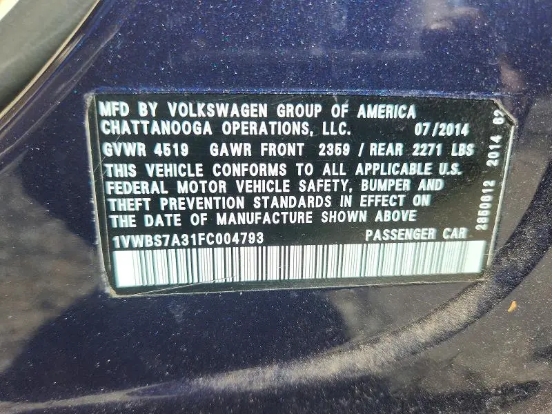 2015 VOLKSWAGEN PASSAT SE  